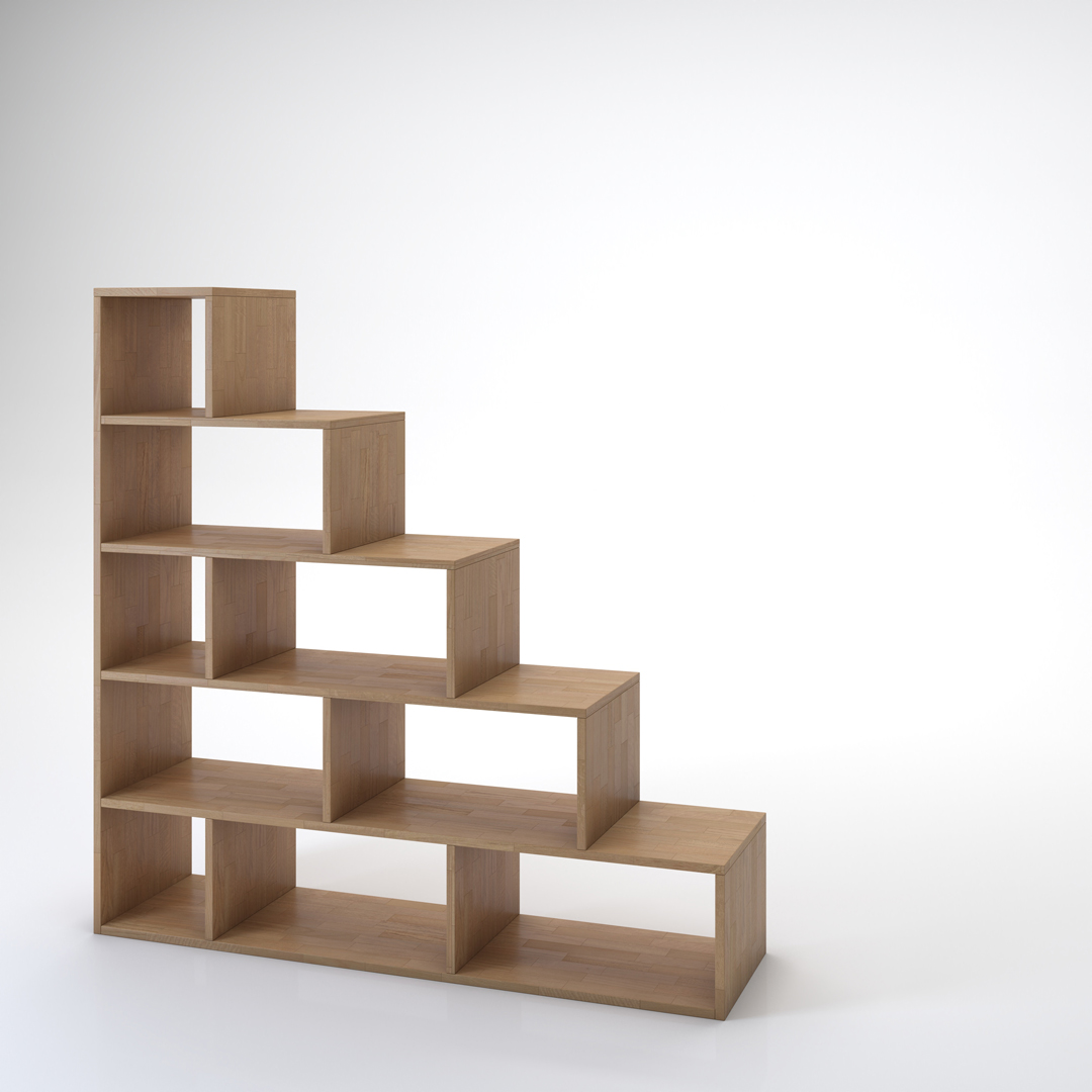 Staircase Yen-E. Bookcase and staircase in solid beech wood Cinius. Model with five steps
