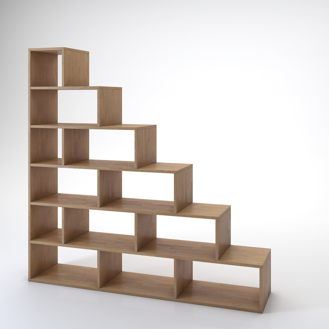 Staircase Yen-E. Bookcase and staircase in solid beech wood Cinius. Model with six steps