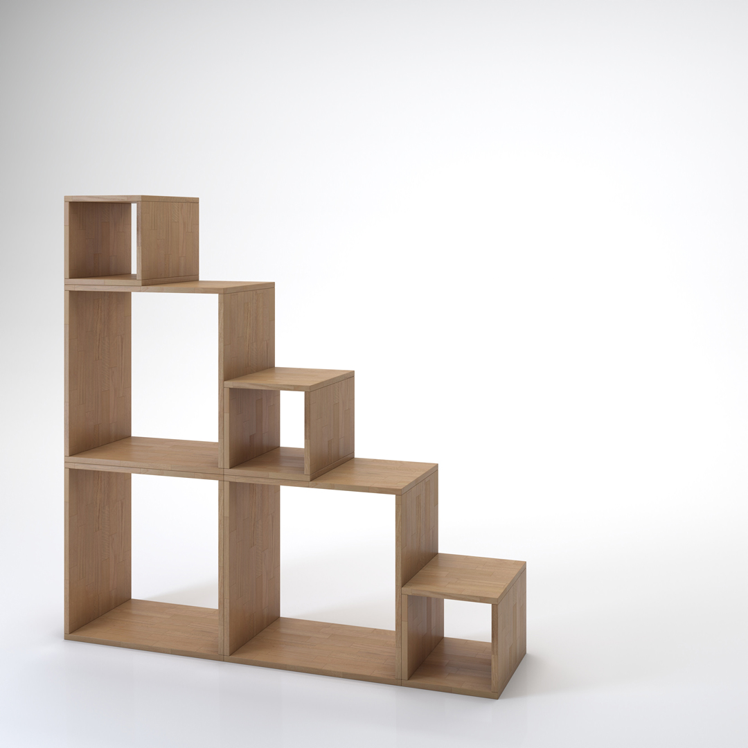 Yen staircase. Bookcase and staircase in solid beech wood Cinius. Model with five steps
