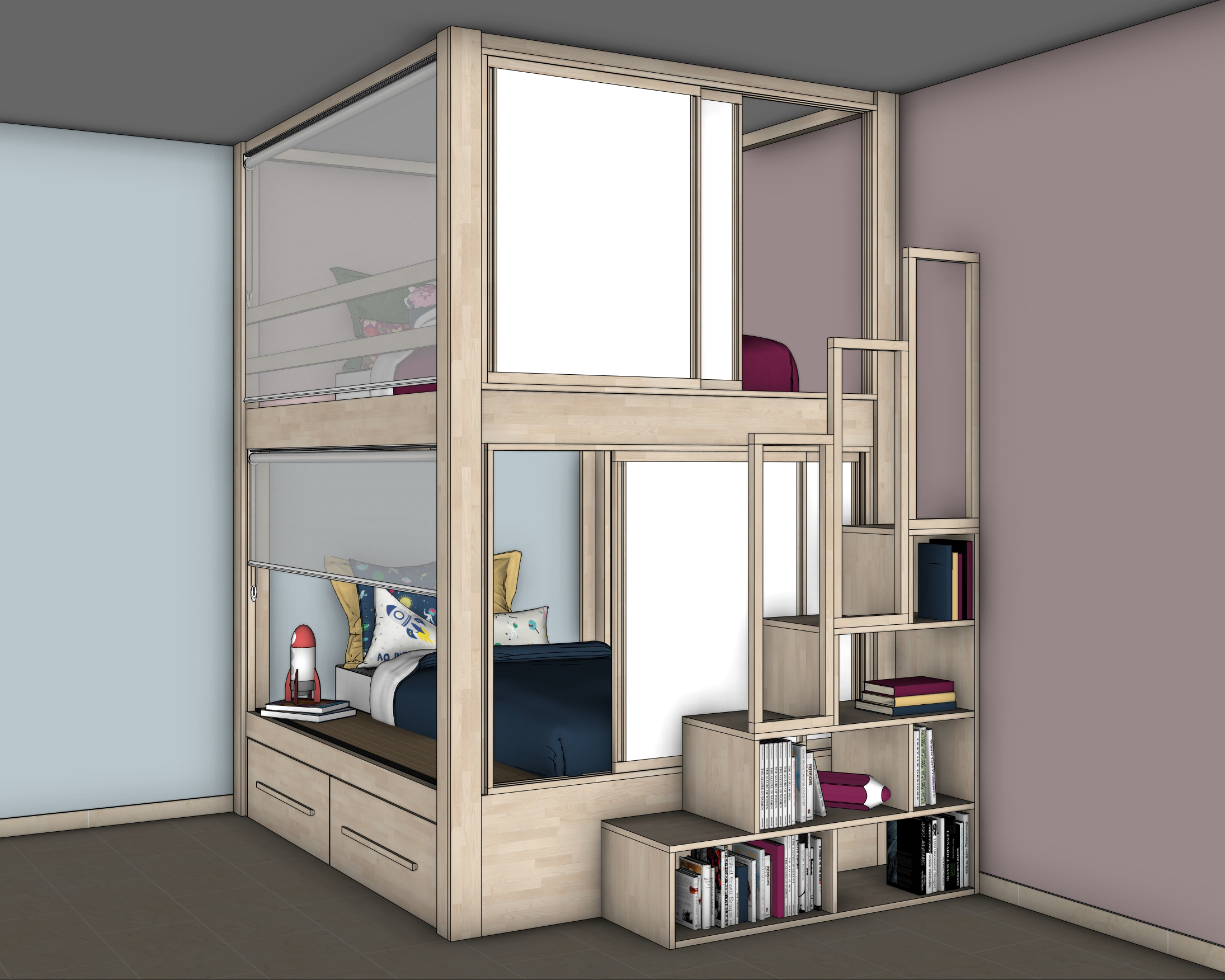 Lit Castello LUI LEI en bois massif