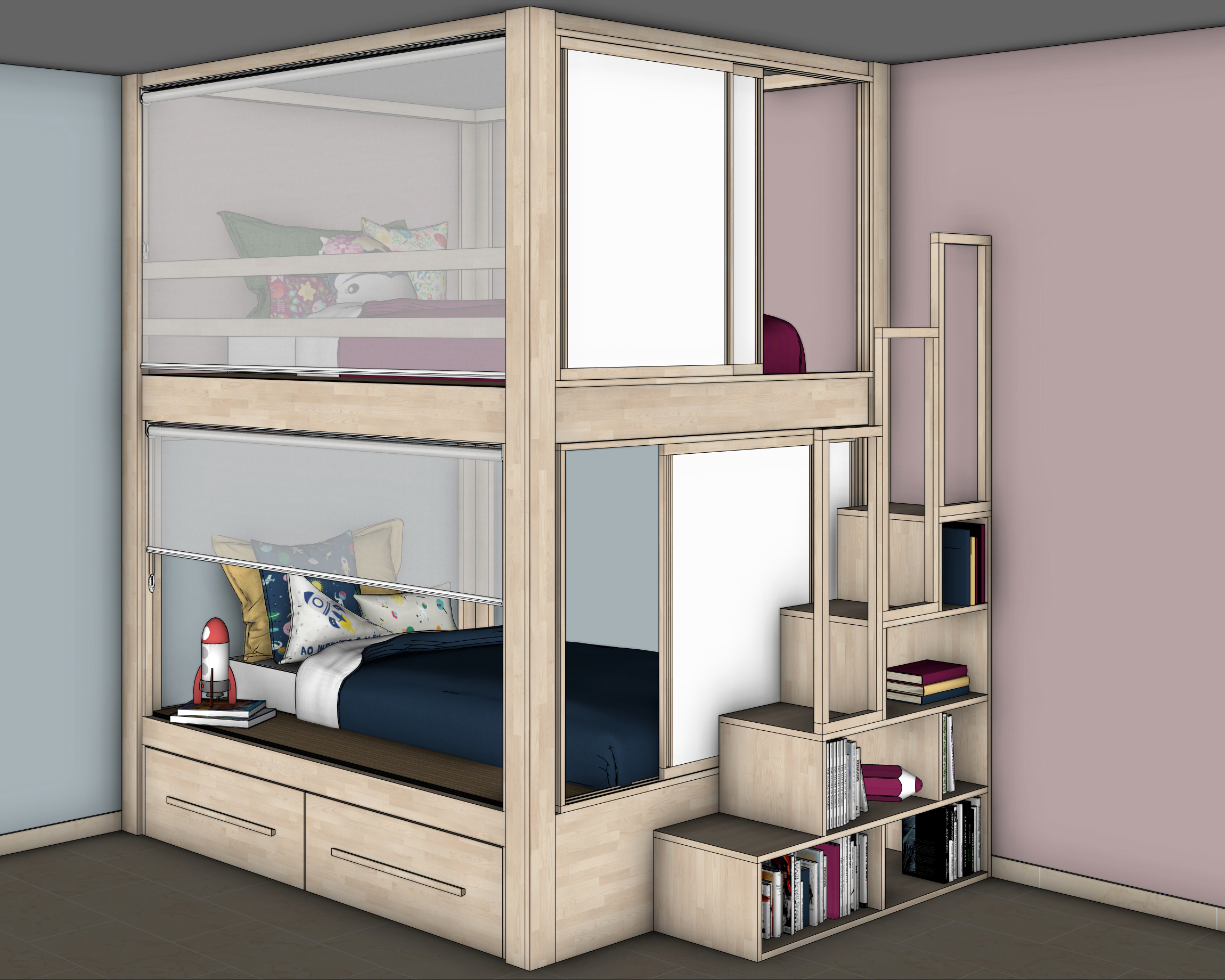 Lit Castello LUI LEI en bois massif