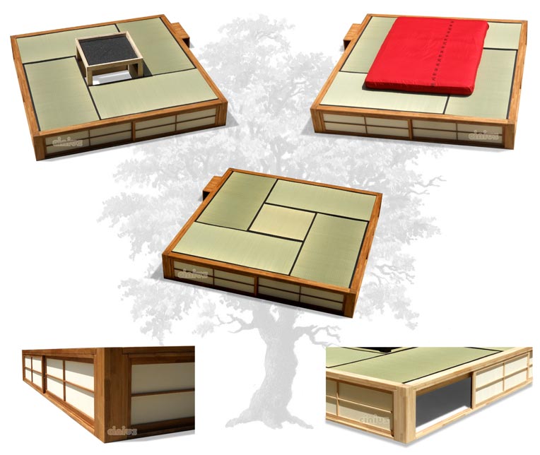 Letto Podio di Cinius con piano componibile in tatami e legno massello, esempi
