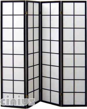 Paravento giapponese Cinius in legno colore nero a quadrati.