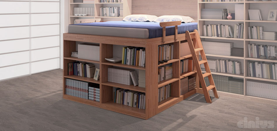  Bett - Biblioteca  / Futonbett / Massivholzbetten / massivholzbetten / Holzbetten / futonbetten / Japanische Bett / Holzbetten Design cinius