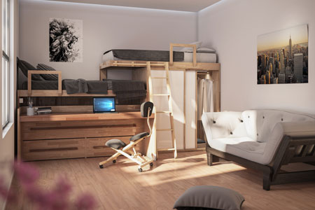 Kids bedrooms 2 or 3 beds in solid wood Cinius | SpazioBed Young 