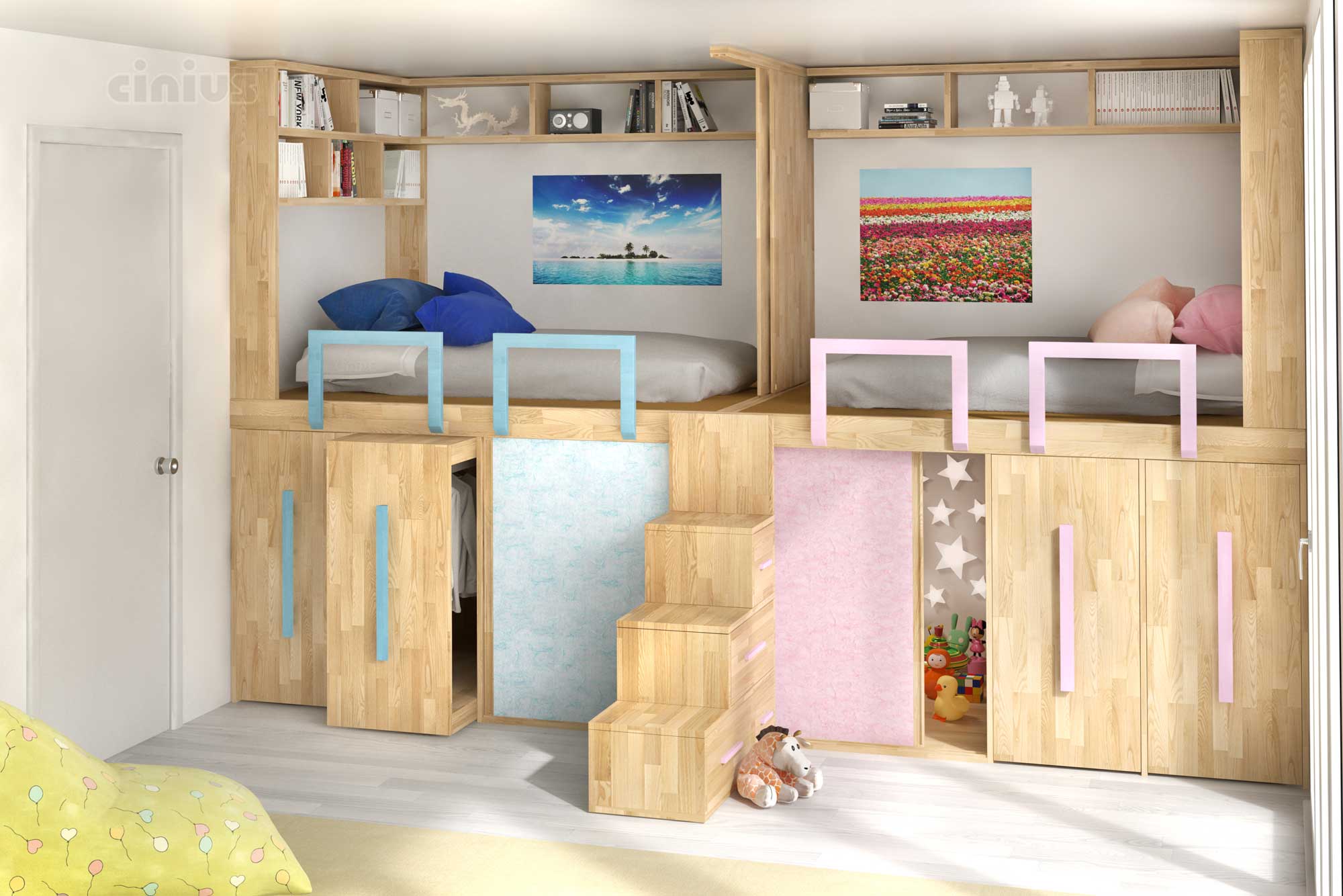 Une chambre enfant personnalisée - Lit SpazioBed-Young double de Cinius pour hommes et femmes avec espace jeux