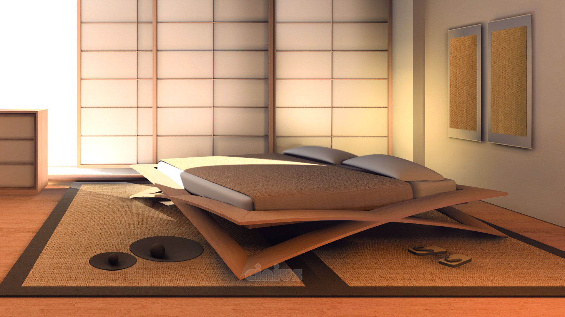 Camera giapponese con letto artigianale Loto di Cinius